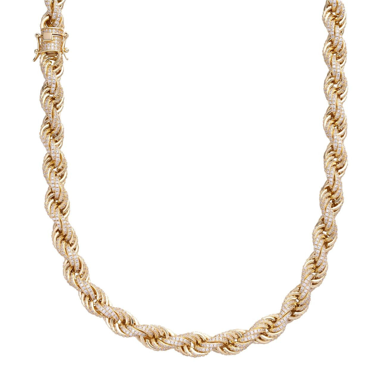 Men's 14k Gold Over Solid 925 Sterling Silver Men's Rope Chain 9mm Iced ...