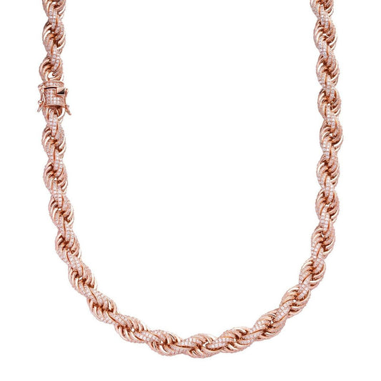 HarlemBling Rope Chain Necklace Iced Out CZ Stones - 14k Rose Gold Vermeil 925 Silver - 9mm - 16"-30"
