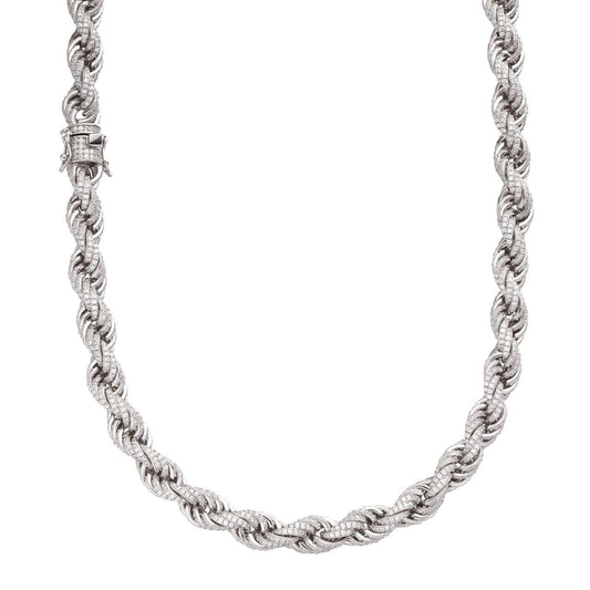 HarlemBling Rope Chain Necklace Iced Out CZ Stones - 925 Silver - 9mm - 16-30"