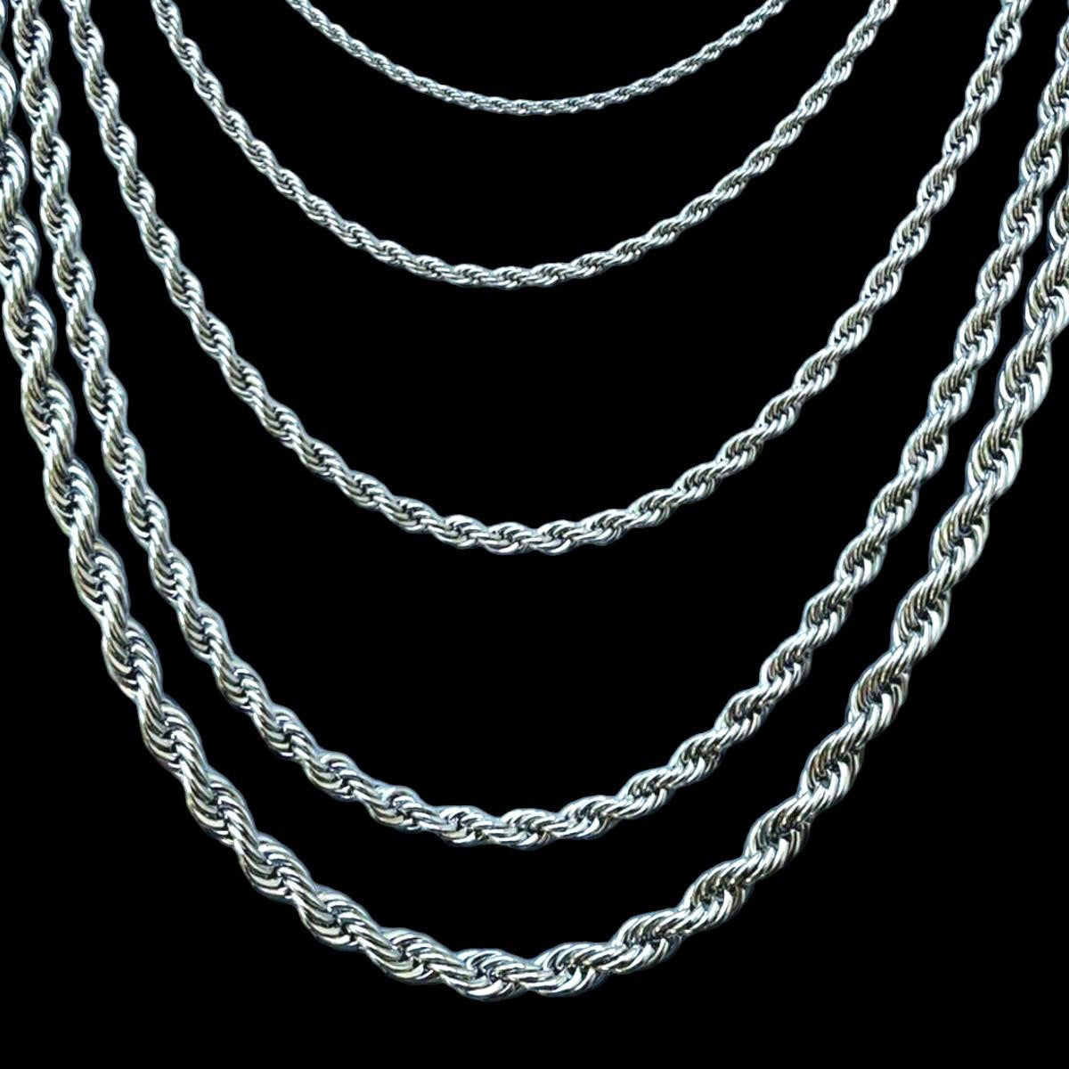 Rope Chain Necklace - White Gold Plated Stainless Steel - 18"-30" - 2mm-6mm