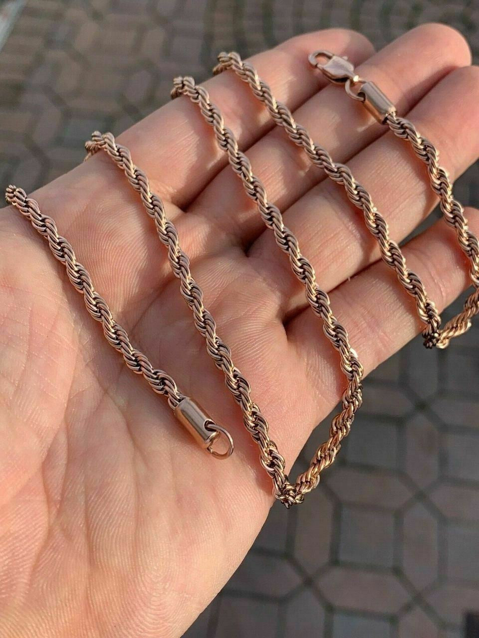 HarlemBling Rope Chain - Yellow Rose Or White Gold Over Solid Stainless Steel - 2-6mm 18-30