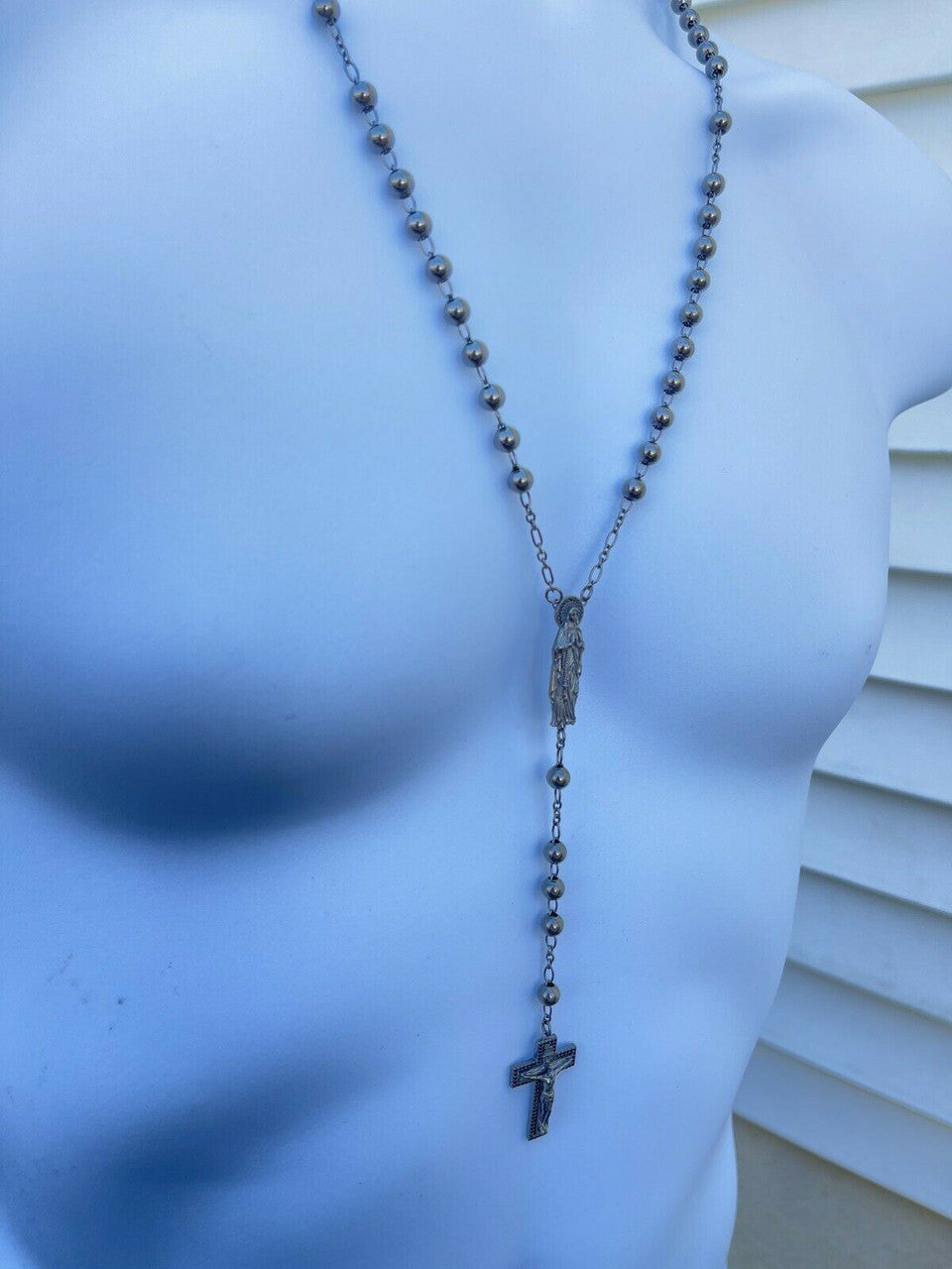 Rosary Beads Necklace Real 925 Silver Rosario Jesus Virgin Mary Black Rosary Beads Necklace Real 925 Silver Rosario Jesus Virgin Mary Black