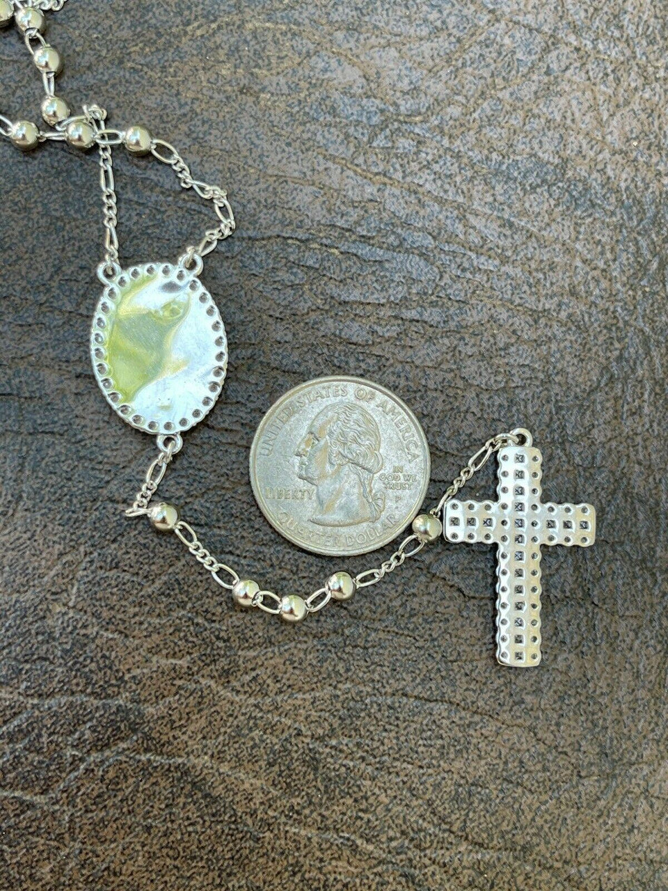 HarlemBling Rosary Beads Necklace Real 925 Sterling Silver Rosario Jesus Iced Diamond Out