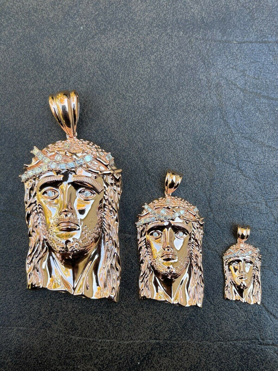 HarlemBling Rose 14k Gold Vermeil Jesus Piece Pendant Baguette MOISSANITE Pass Diamond Test