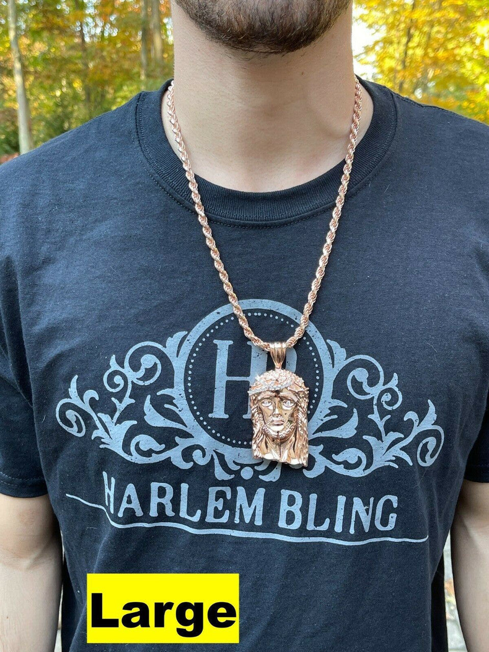 HarlemBling Rose 14k Gold Vermeil Jesus Piece Pendant Baguette MOISSANITE Pass Diamond Test