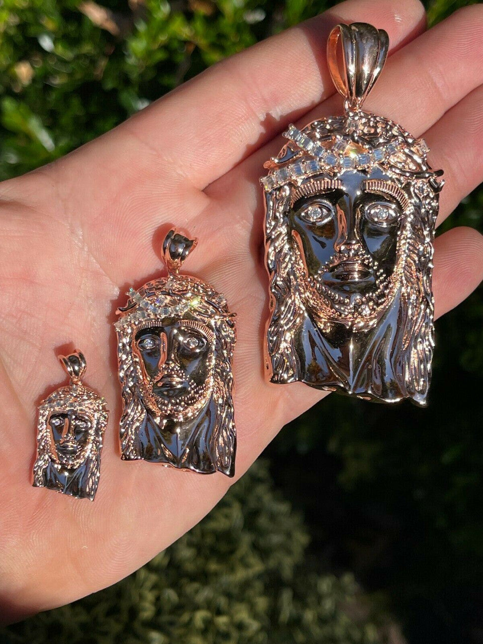 HarlemBling Rose 14k Gold Vermeil Jesus Piece Pendant Baguette MOISSANITE Pass Diamond Test