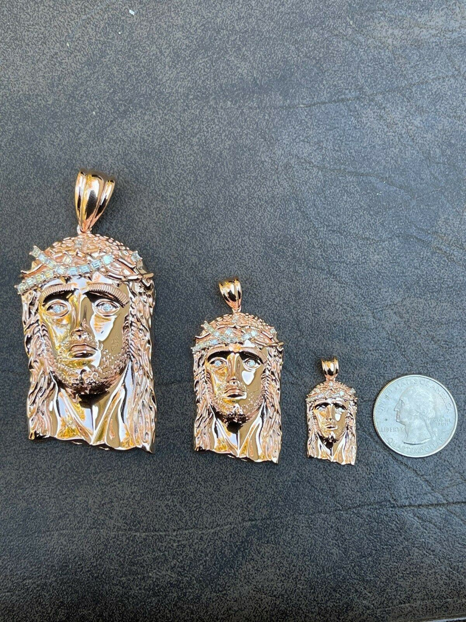 HarlemBling Rose 14k Gold Vermeil Jesus Piece Pendant Baguette MOISSANITE Pass Diamond Test