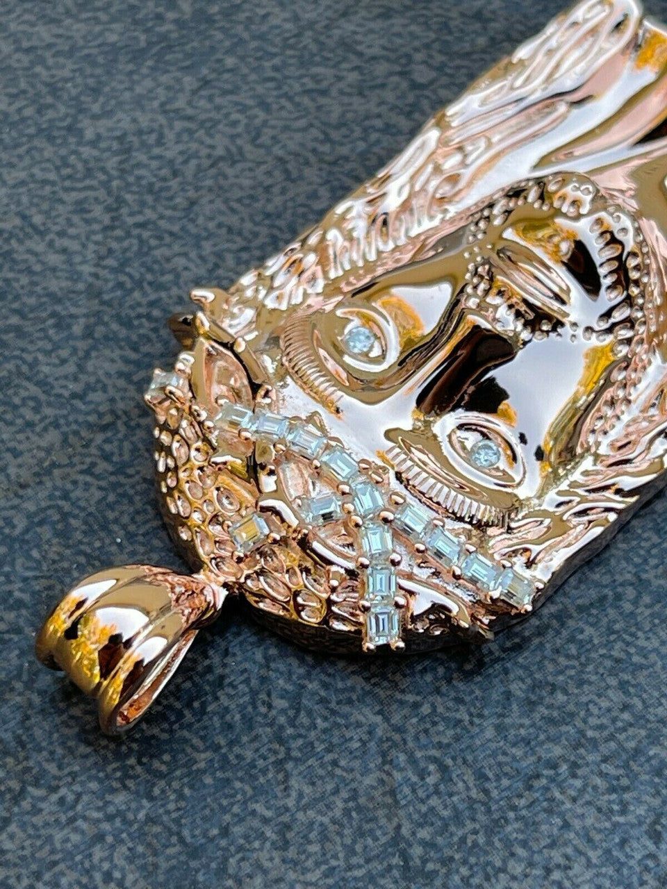 HarlemBling Rose 14k Gold Vermeil Jesus Piece Pendant Baguette MOISSANITE Pass Diamond Test