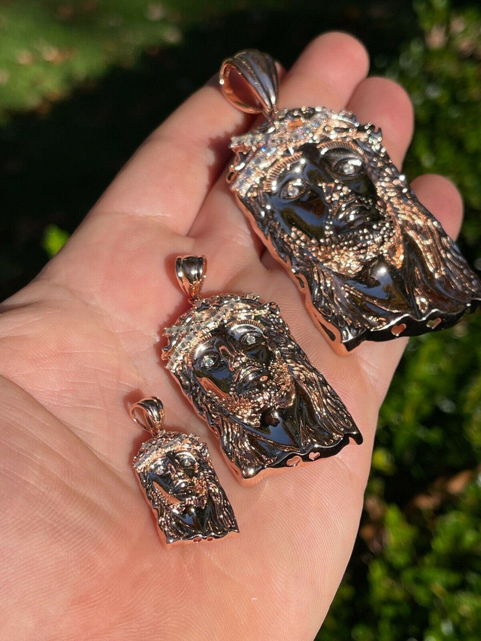 HarlemBling Rose 14k Gold Vermeil Jesus Piece Pendant Baguette MOISSANITE Pass Diamond Test