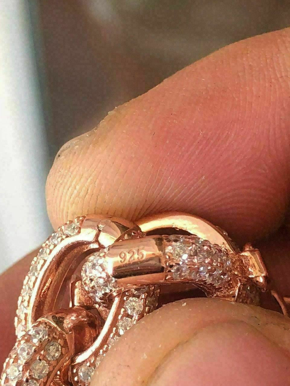 HarlemBling Rose Gold Over Solid 925 Sterling Silver Mens Thick Heavy Rolo Chain Diamonds