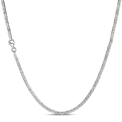 HarlemBling Round Byzantine Link Chain Necklace - 925 Sterling Silver - 16"-30" - 2mm