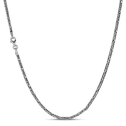 HarlemBling Round Byzantine Link Chain Necklace - Black Rhodium 925 Sterling Silver - 16"-30" - 2mm