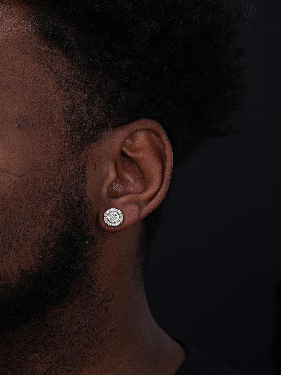 HarlemBling Round Classic Iced Out Earrings - 14k Gold Vermeil 925 Silver - CZ Stones - 11mm