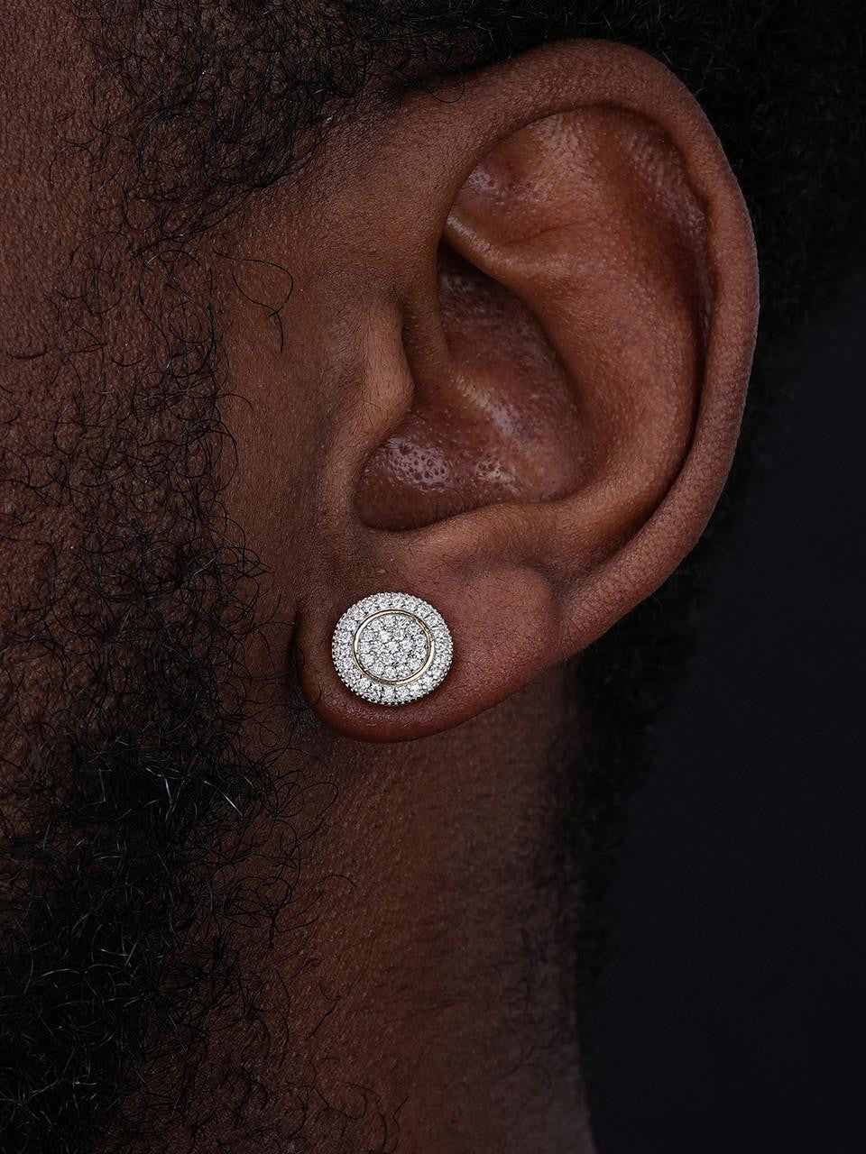 HarlemBling Round Classic Iced Out Earrings - 14k Gold Vermeil 925 Silver - CZ Stones - 11mm