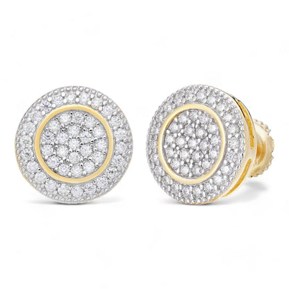 HarlemBling Round Classic Iced Out Earrings - 14k Gold Vermeil 925 Silver - CZ Stones - 11mm
