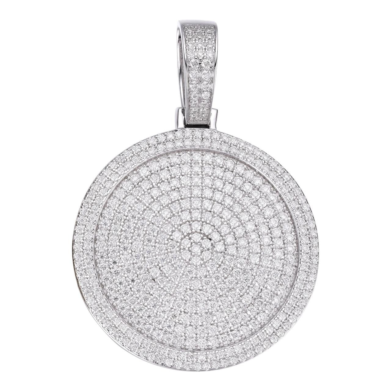 Solid 925 Silver Bling Out Iced Round Hip Hop Dog Tag Medallion Pendant ...
