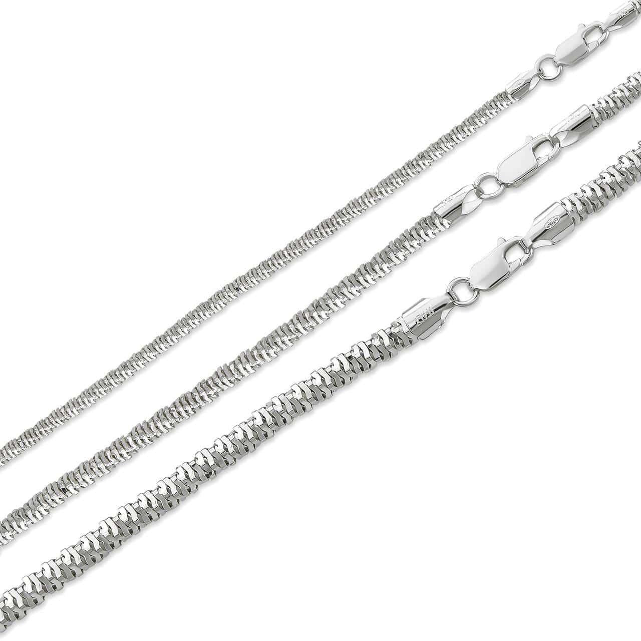 HarlemBling Round Sparkle Rock Chain Necklace - 925 Sterling Silver - 16"-30" - 3mm-5mm