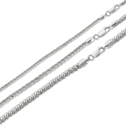 HarlemBling Round Sparkle Rock Chain Necklace - 925 Sterling Silver - 16"-30" - 3mm-5mm
