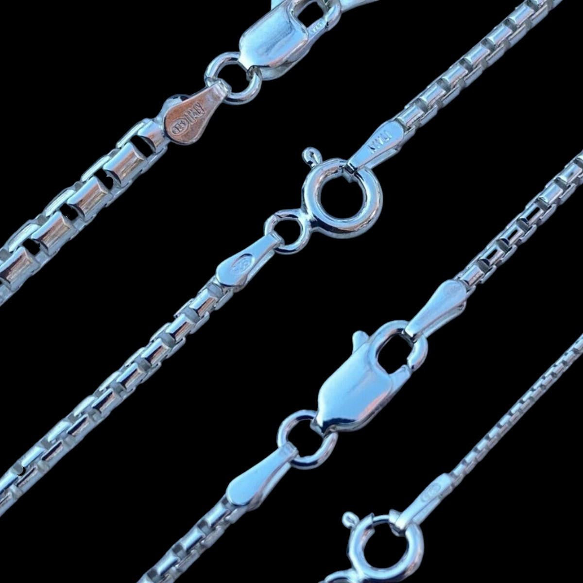 HarlemBling Rounded Box Link Chain Necklace - 925 Sterling Silver - 16"-30" - 1mm-3mm