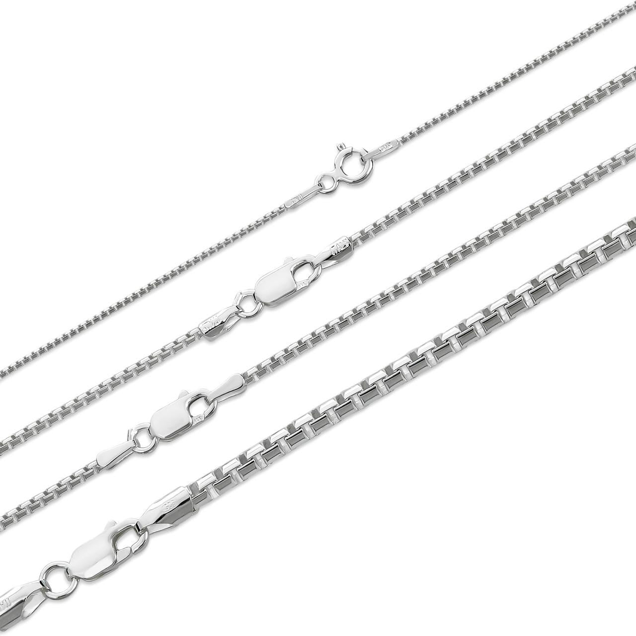 HarlemBling Rounded Box Link Chain Necklace - 925 Sterling Silver - 16"-30" - 1mm-3mm