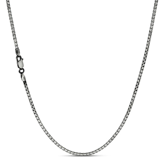 HarlemBling Rounded Box Link Chain Necklace - Oxidized 925 Sterling Silver - 16"-30" - 2mm