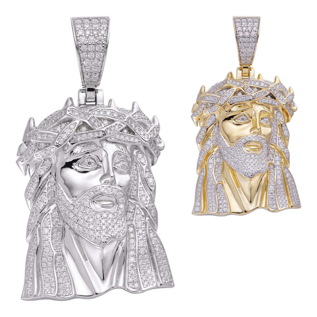 HarlemBling Royal Hip Hop Jesus Pendant - 14k Yellow Gold Vermeil Or 925 Silver - CZ Stones - Large 2.5"