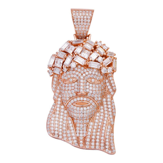 HarlemBling Royalty Jesus Piece Fully Iced Out Pendant - 14k Rose Gold Vermeil 925 Silver - CZ Stones - 3 Sizes 1.5"-3"