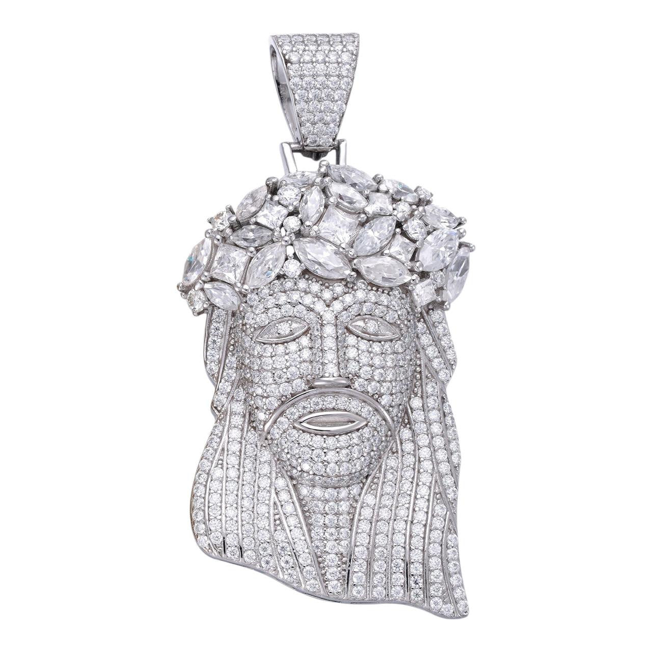 HarlemBling Royalty Jesus Piece Fully Iced Out Pendant - 925 Silver - CZ Stones - 3 Sizes 1.5"-3"