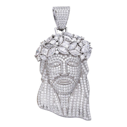 HarlemBling Royalty Jesus Piece Fully Iced Out Pendant - 925 Silver - CZ Stones - 3 Sizes 1.5"-3"