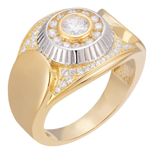 HarlemBling Royalty Ring - 14k Gold Vermeil 925 Silver Two Tone Diamond Cut - CZ Stones