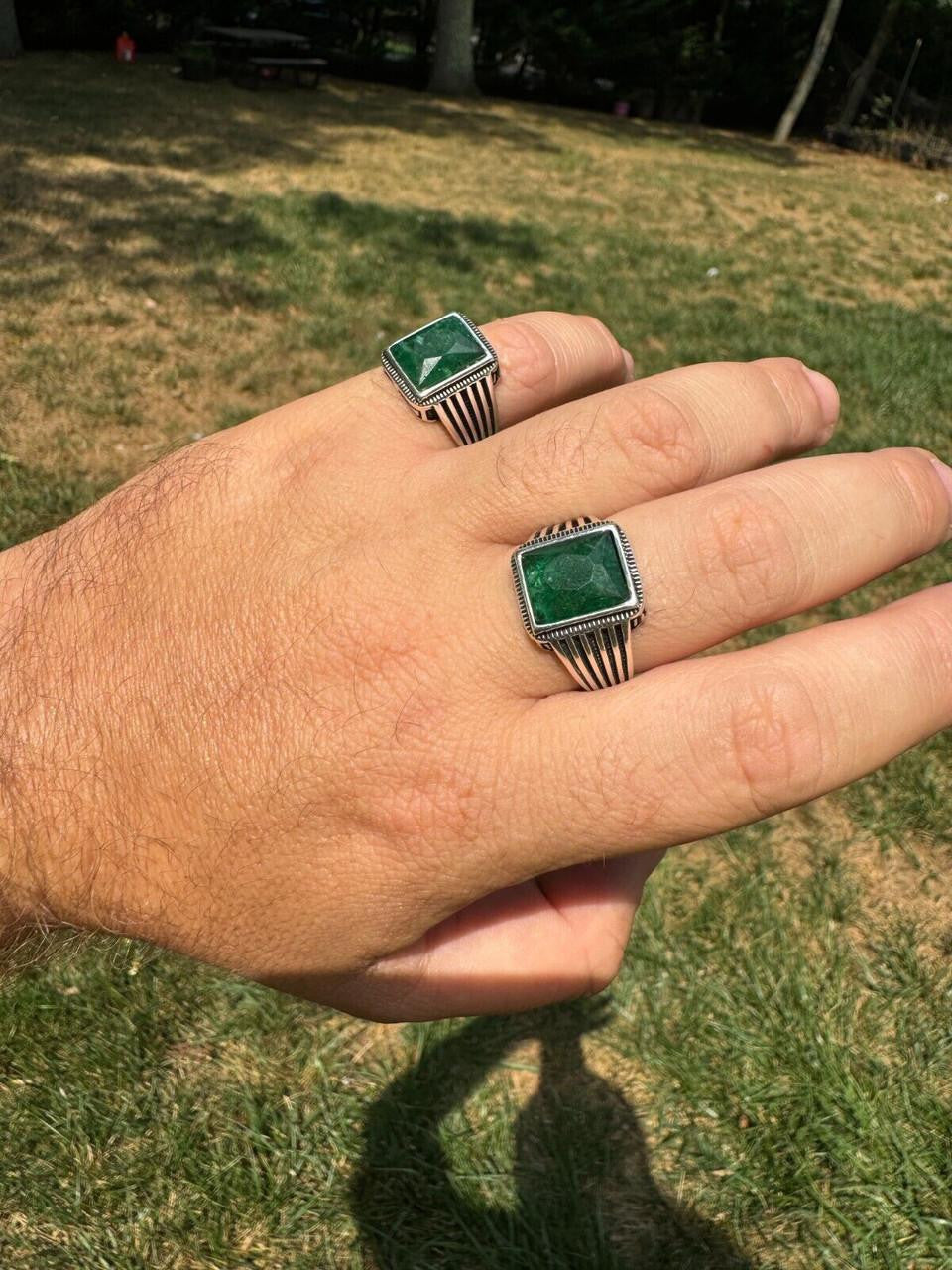 HarlemBling Royalty Ring - 925 Silver - Genuine Green Emerald Stone