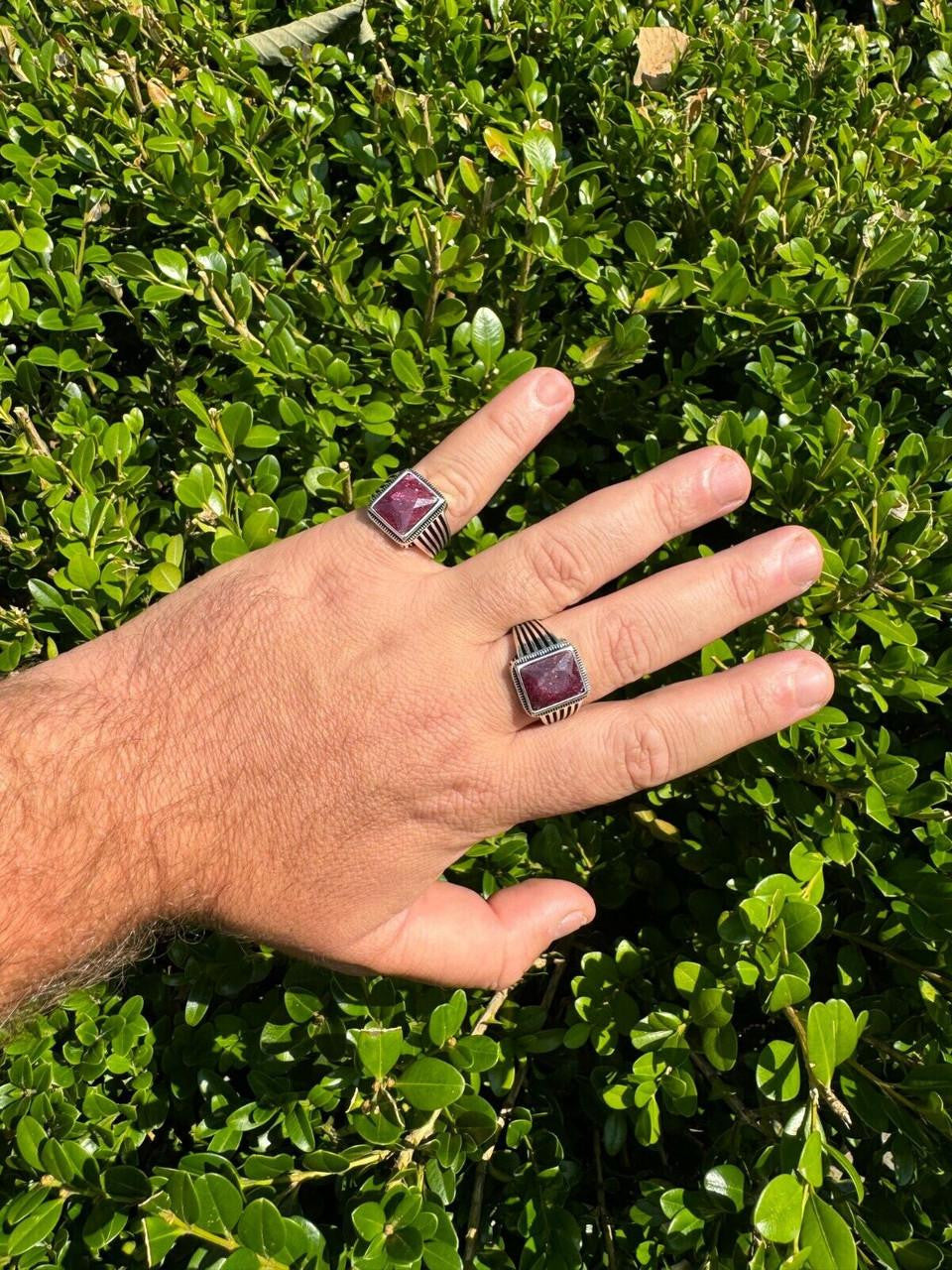 925 Silver - Genuine Red Ruby Stone | Mens Natural Ruby Ring