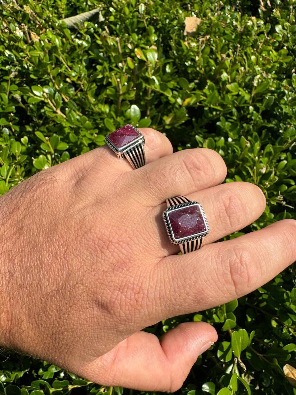 925 Silver - Genuine Red Ruby Stone | Mens Natural Ruby Ring