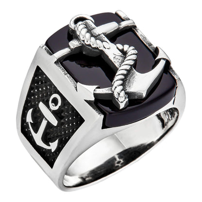 HarlemBling Sailor Classic Ring - 925 Silver Oxidized - Black Onyx Stone