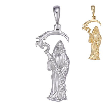 HarlemBling Santa Muerte Plain Pendant- 14k Gold Vermeil Or 925 Silver - Small 1.5"
