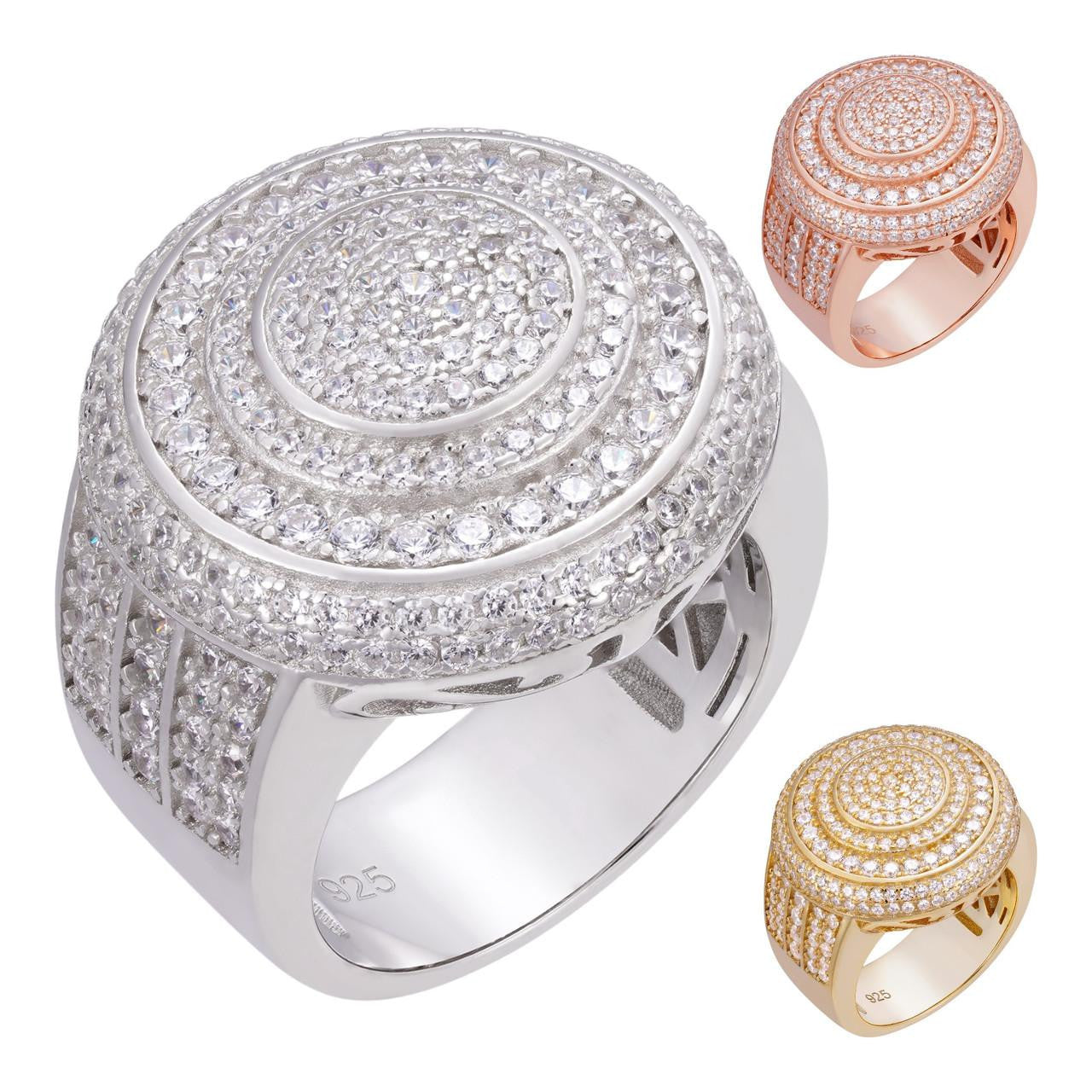 HarlemBling Scarface Big Round Iced Out Ring -  14k Yellow/Rose/White Gold Vermeil 925 Silver - CZ Stones