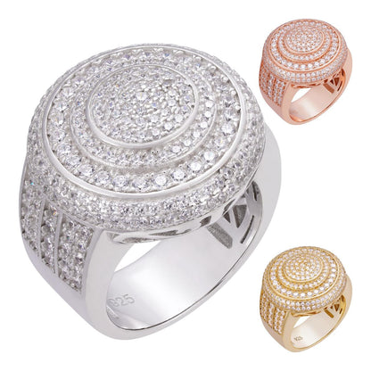 HarlemBling Scarface Big Round Iced Out Ring -  14k Yellow/Rose/White Gold Vermeil 925 Silver - CZ Stones