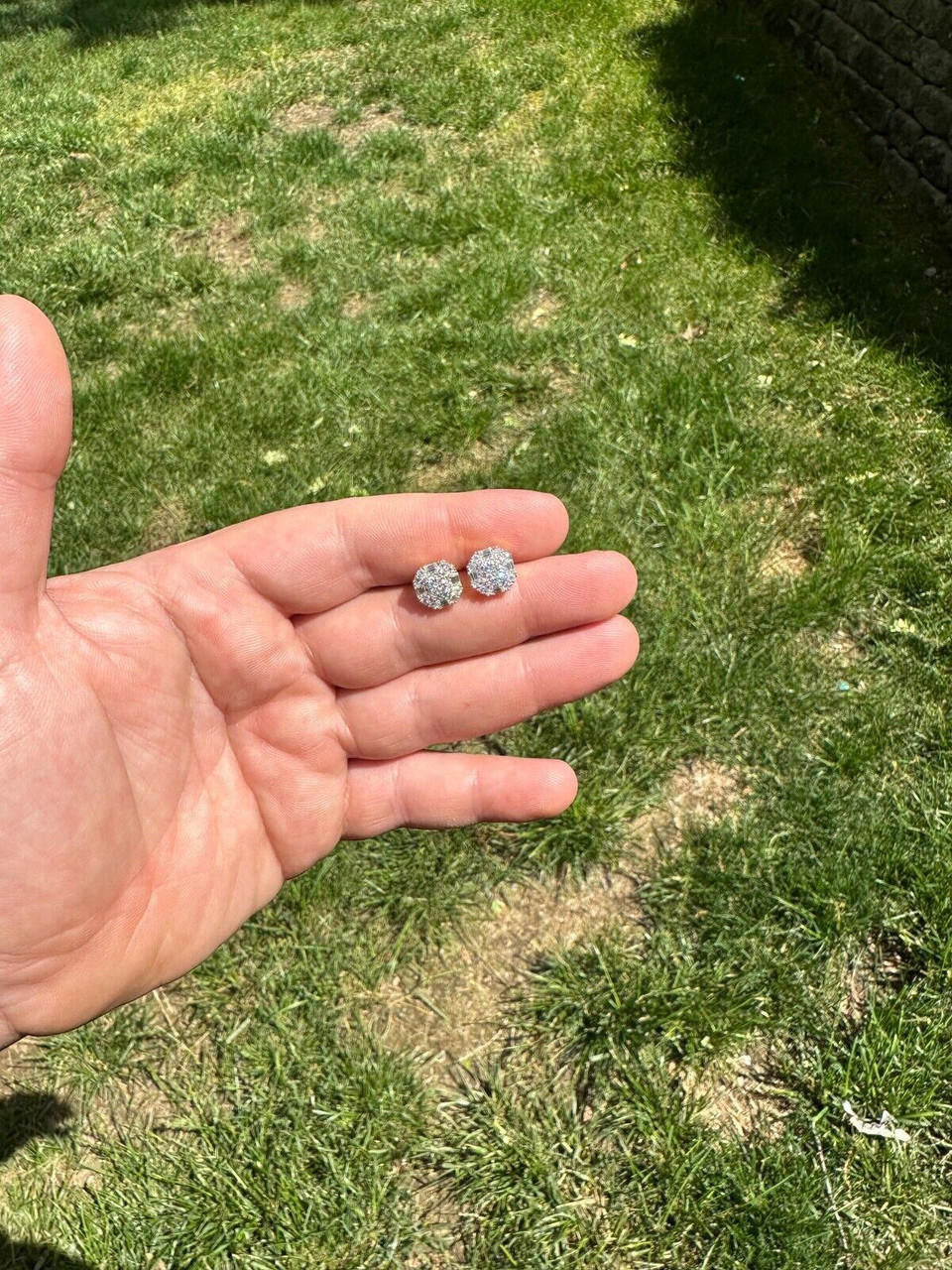 HarlemBling Screwback Earrings 10mm Real 925 Silver CZ Baguette Iced Mens Studs Hip Hop