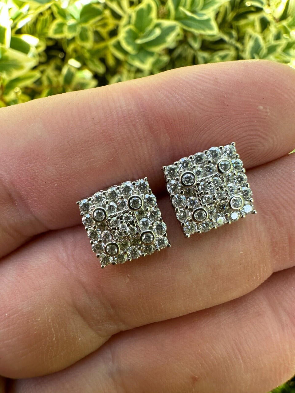 HarlemBling Screwback Earrings Square 10mm Real 925 Silver CZ Iced Large Mens Studs Hip Hop