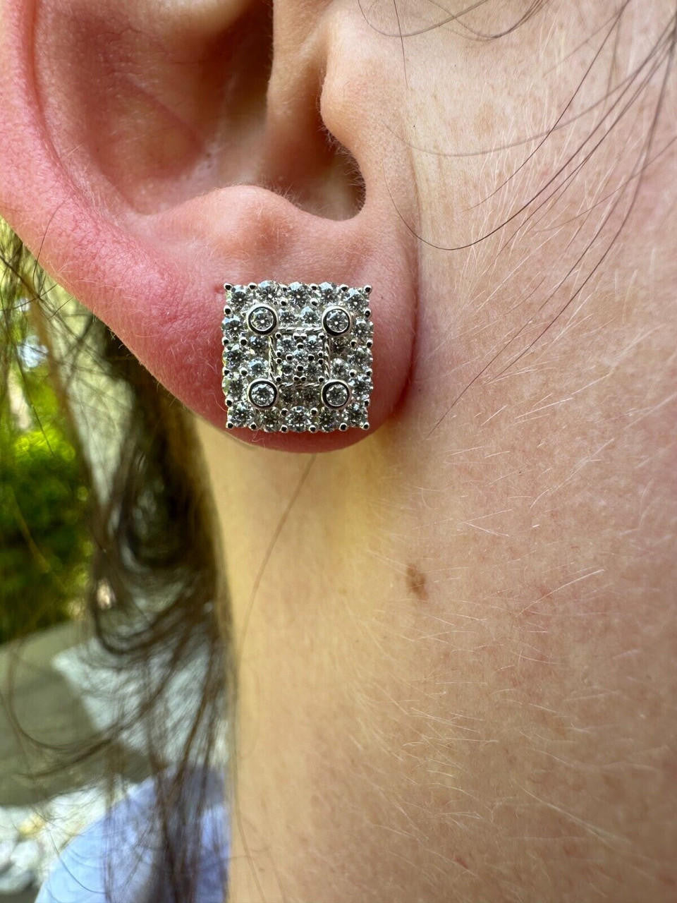 HarlemBling Screwback Earrings Square 10mm Real 925 Silver CZ Iced Large Mens Studs Hip Hop