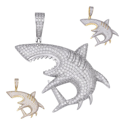 HarlemBling Shark Apex Predator Iced Out Pendant - 14k Gold Vermeil Or 925 Silver - CZ Stones - Medium 2"