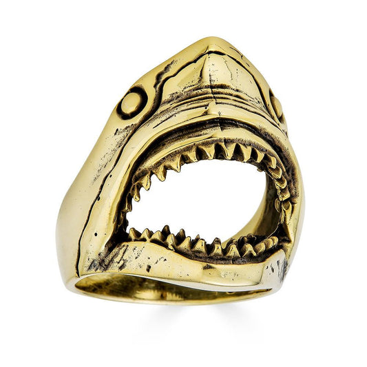 HarlemBling Shark Bottle Opener Ring - 14k Gold Vermeil 925 Silver Oxidized - Plain