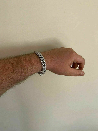 HarlemBling Silver Mens Miami Cuban Bracelet Real Iced Moissanite Pass Diamond Tester HEAVY
