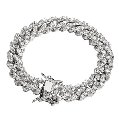 HarlemBling Silver Mens Miami Cuban Bracelet Real Iced Moissanite Pass Diamond Tester HEAVY