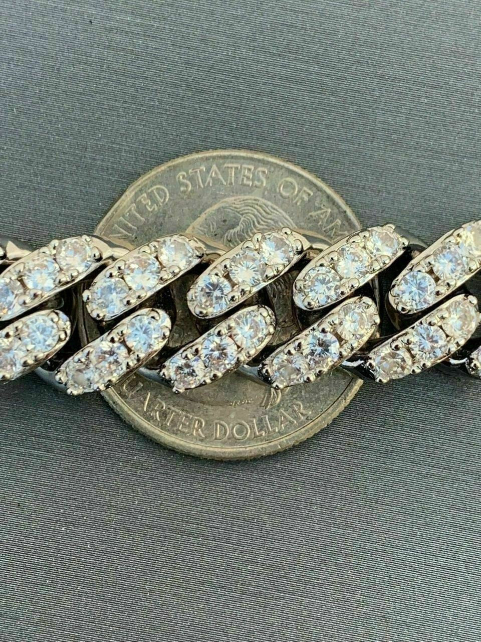 HarlemBling Silver Mens Miami Cuban Bracelet Real Iced Moissanite Pass Diamond Tester HEAVY