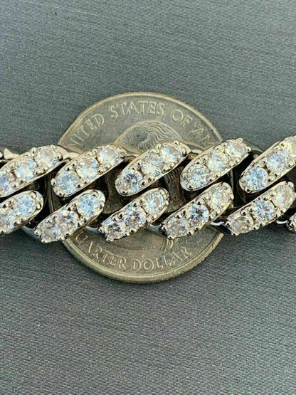 HarlemBling Silver Mens Miami Cuban Bracelet Real Iced Moissanite Pass Diamond Tester HEAVY