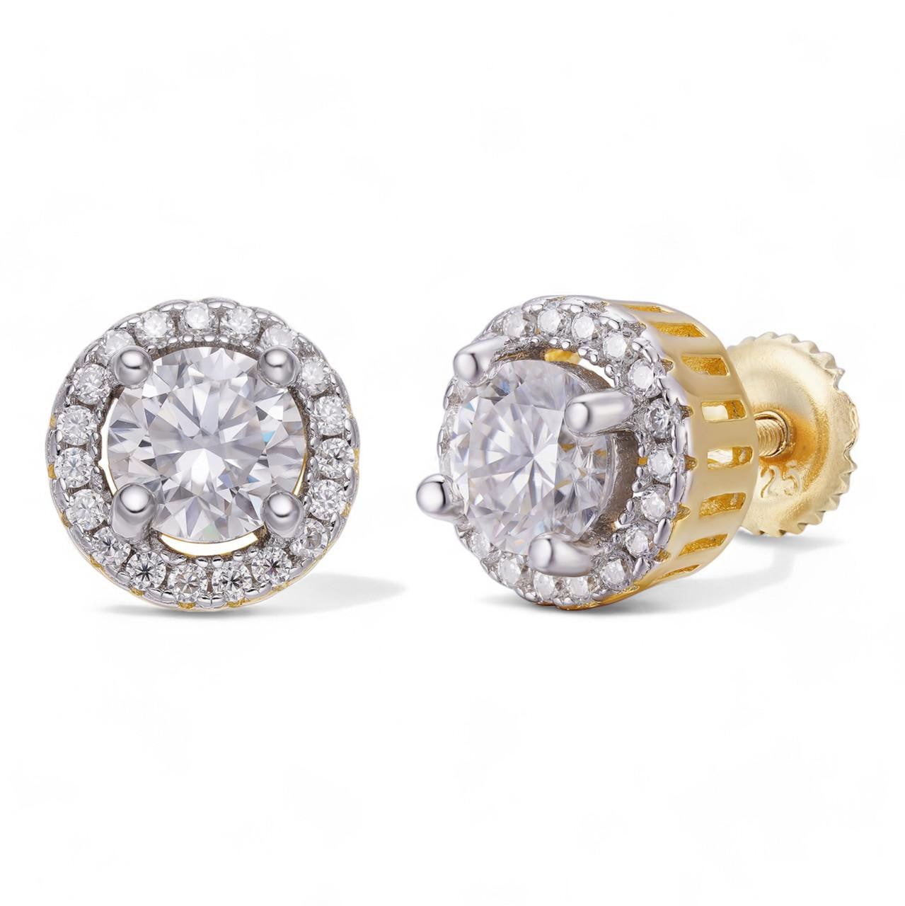 HarlemBling Simple & Classy Halo Solitaire Earrings - 14k Gold Vermeil 925 Silver - CZ Stones - 8mm