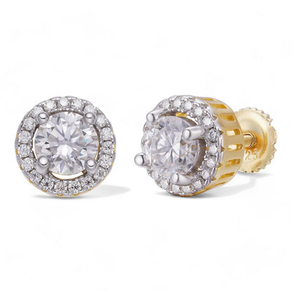 HarlemBling Simple & Classy Halo Solitaire Earrings - 14k Gold Vermeil 925 Silver - CZ Stones - 8mm