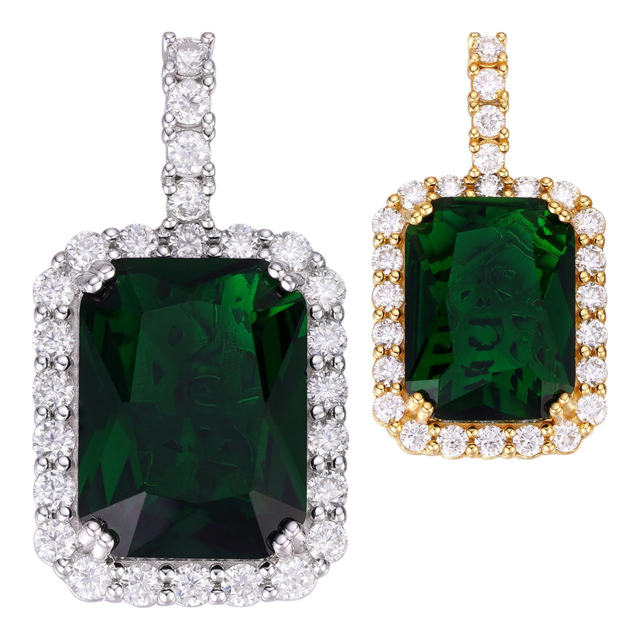 HarlemBling Simulated Green Emerald Diamond Pendant - 14k Gold Vermeil Or 925 Silver - CZ Stones - Small 1.5"