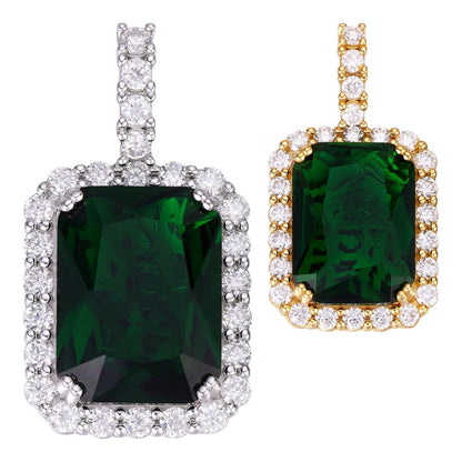 HarlemBling Simulated Green Emerald Diamond Pendant - 14k Gold Vermeil Or 925 Silver - CZ Stones - Small 1.5"